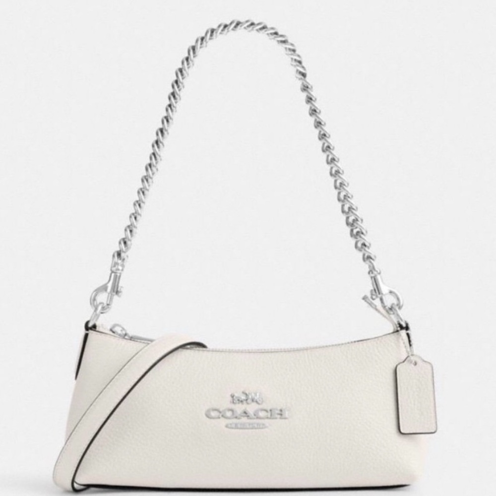 Coach Cream Shoulder Bag with Silver Chain